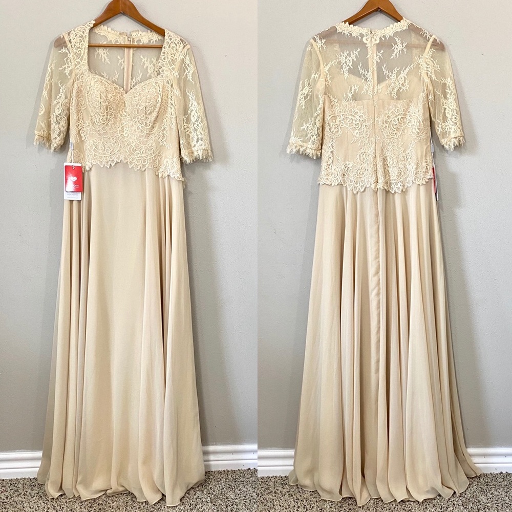 NWT Formal Floor Length Lace Dress Champagne